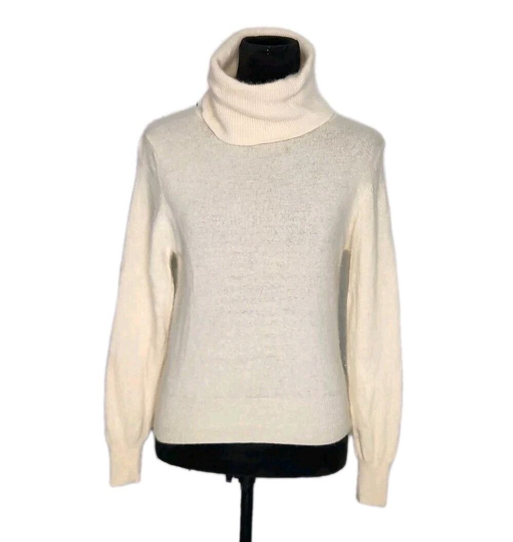 Evan Picone Vtg Lambswool Angora Blend Ivory Turtleneck Sweater Women's Size M